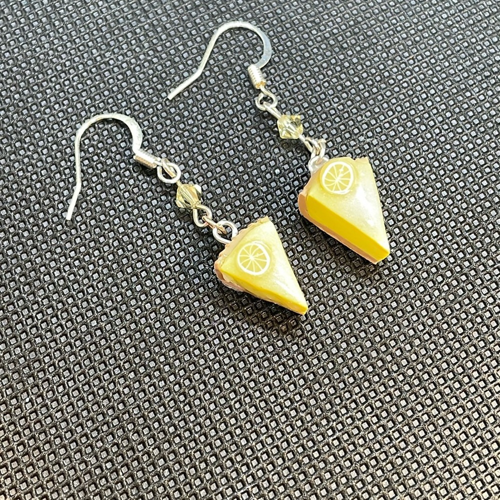 Lemon meringue pie slice clay earrings with Swarovski crystal